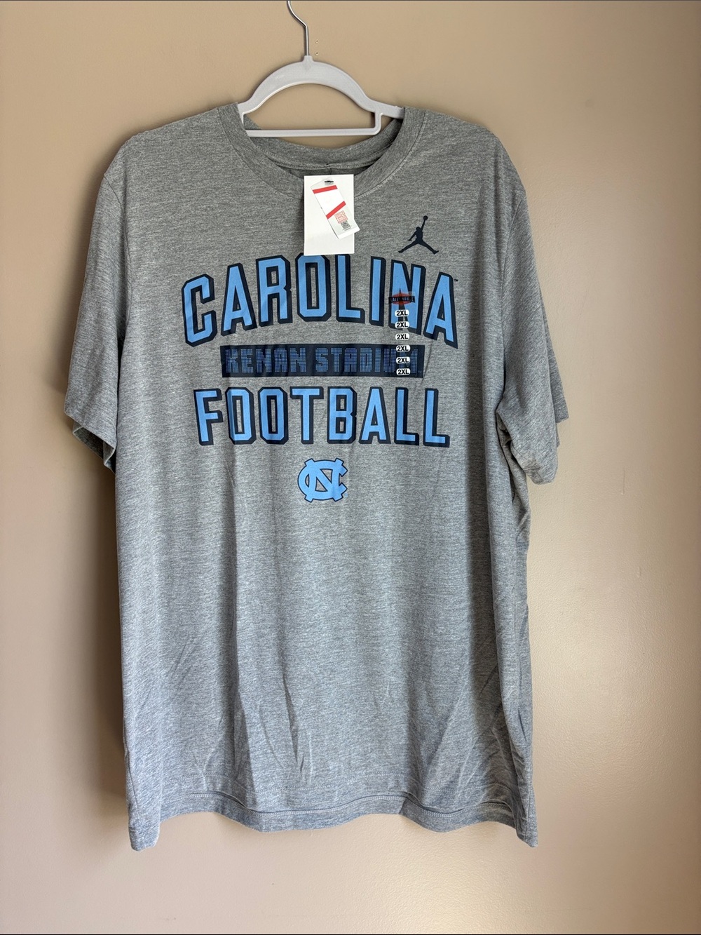 Jordan Gray Carolina Football Graphic Tee with Light Blue Print